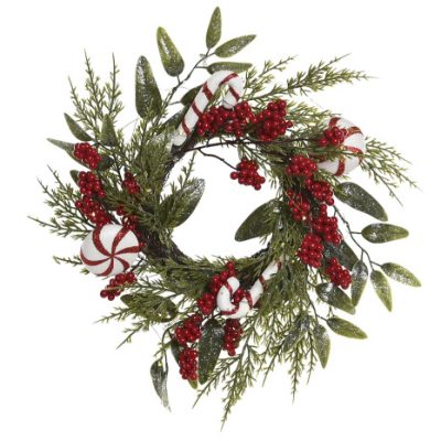 Coroa de Natal LED PVC – 46 × 20 × 46 cm | Verde com Bagas Vermelhas