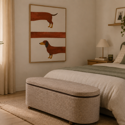 Banqueta Baú Oval Beige — vista 2 — Narrativa de Espaços