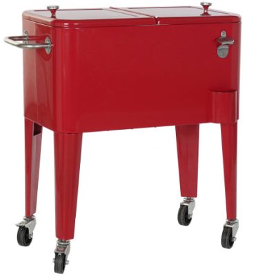 Bar Cooler Vintage Vermelho com Rodas | Carrinho Refrigerador para Exterior — Narrativa de Espaços