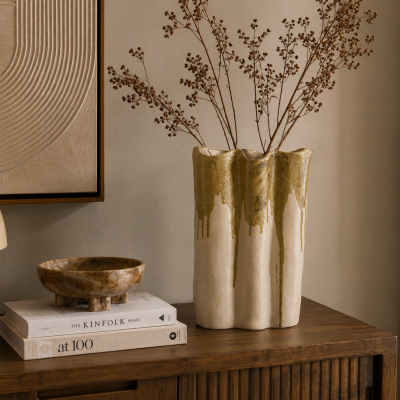 Jarrão Cerâmico FLOVILLA Creme e Verde Oliva 40 cm