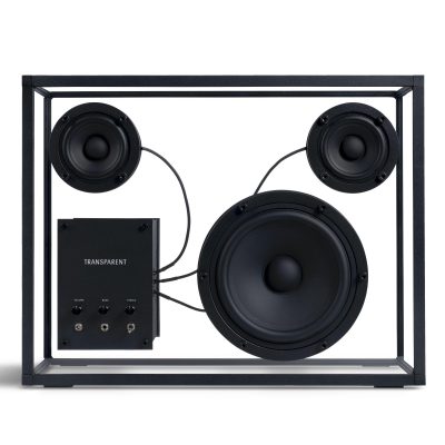 Coluna de som grande Coluna de som Transparent Speaker Grande — Preto — frente — Narrativa de Espaços