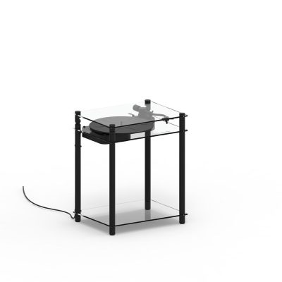 Suporte para gira-discos Transparent Turntable Stand — Preto — vista lateral — Narrativa de Espaços