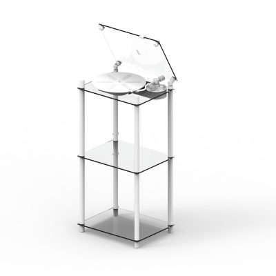 Suporte para gira-discos Transparent Turntable Stand — Branco — vista lateral — Narrativa de Espaços